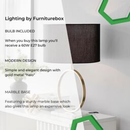 FurnitureboxUK Saffron Energy Efficient Gold Marble & Metal Table Lamp Light (Including Bulb) in Black - thumbnail 7
