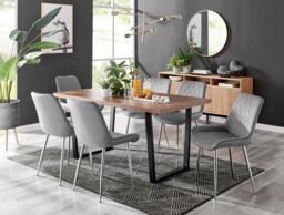 FurnitureboxUK Kylo Large Brown Wood Effect Dining Table & 6 Pesaro Velvet Silver Leg Chairs in Grey - thumbnail 1