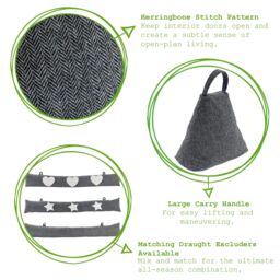 Nicola Spring Herringbone Door Stop - 23 x 22.5cm - Grey - Pack of 2 - Size: 23 x 22.5 cm - thumbnail 2