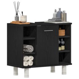 Berkfield Home Bathroom Cabinet Black Oak 60x32x54 cm Engineered Wood - Size: 60 x 32 x 54 cm - thumbnail 3