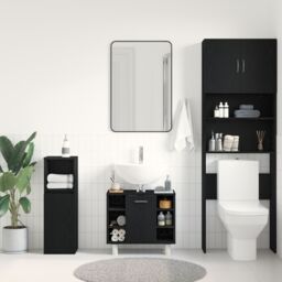 Berkfield Home Bathroom Cabinet Black Oak 60x32x54 cm Engineered Wood - Size: 60 x 32 x 54 cm - thumbnail 4