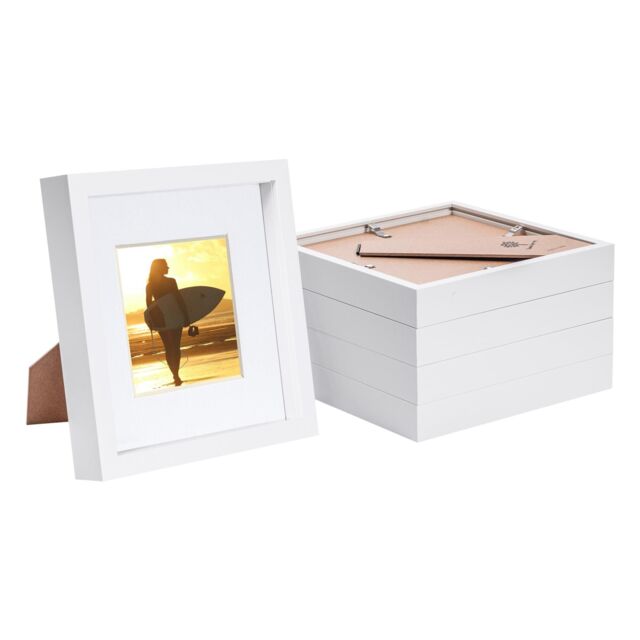 "Nicola Spring 8"" x 8"" White 3D Box Photo Frames - 4"" x 4"" Mount - Pack of 5" - image 1