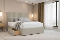 "Chester & Oakley Lorenzo Plush Divan Bed Base 2 Drawers Same Side - 26"" Headboard in Cream - Size: Small Double" - thumbnail 1