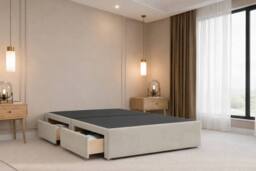 "Chester & Oakley Lorenzo Plush Divan Bed Base 2 Drawers Same Side - 26"" Headboard in Cream - Size: Small Double" - thumbnail 4