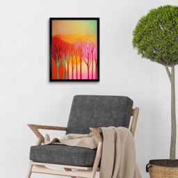 "Artery8 Wall Art Print Forest Treetops Linocut Vibrant Bold Art Framed in Black - Size: W12"" x H16""" - thumbnail 2