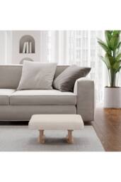 Living and Home Linen Upholstered Wooden Legs Footstool in Beige - thumbnail 3