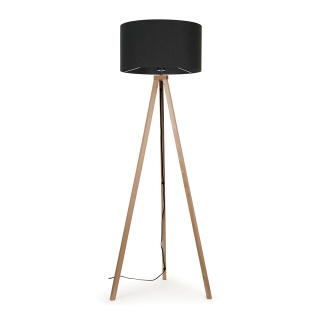 ValueLights Barbro Light Wood Tripod Floor Light Lamp with Reni Drum Shade in Grey - image 1
