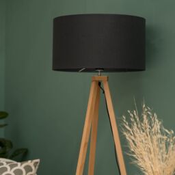 ValueLights Barbro Light Wood Tripod Floor Light Lamp with Reni Drum Shade in Grey - thumbnail 2