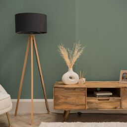 ValueLights Barbro Light Wood Tripod Floor Light Lamp with Reni Drum Shade in Grey - thumbnail 4