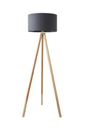 ValueLights Barbro Light Wood Tripod Floor Light Lamp with Reni Drum Shade in Grey - thumbnail 6