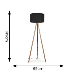 ValueLights Barbro Light Wood Tripod Floor Light Lamp with Reni Drum Shade in Grey - thumbnail 5