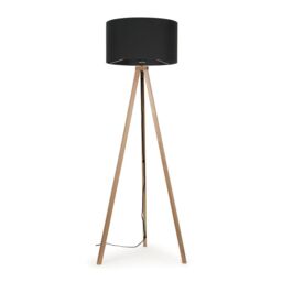 ValueLights Barbro Light Wood Tripod Floor Light Lamp with Reni Drum Shade in Grey