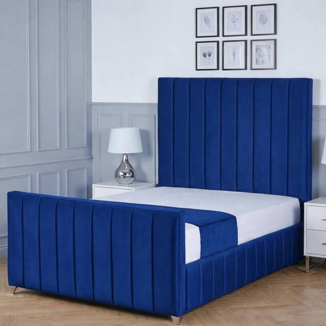 Living Comfort Bedz Zenith Plush Velvet Upholstered Bed Slatted Base with 48Inch Headboard in Blue - Size: Single - image 1