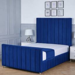 Living Comfort Bedz Zenith Plush Velvet Upholstered Bed Slatted Base with 48Inch Headboard in Blue - Size: Single - thumbnail 1
