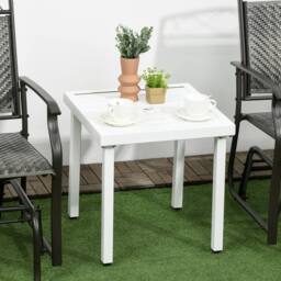 OUTSUNNY Garden Side Table Coffee Table with Umbrella Hole for Patio Balcony in White - thumbnail 1