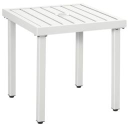 OUTSUNNY Garden Side Table Coffee Table with Umbrella Hole for Patio Balcony in White - thumbnail 2