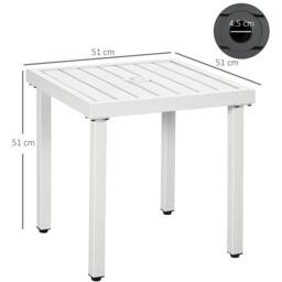 OUTSUNNY Garden Side Table Coffee Table with Umbrella Hole for Patio Balcony in White - thumbnail 3