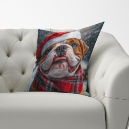 Warren Reed - Designer Snowy Christmas Bulldog Cushion in Brown - Size: 60 cm x 60 cm - thumbnail 3