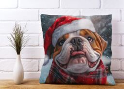 Warren Reed - Designer Snowy Christmas Bulldog Cushion in Brown - Size: 60 cm x 60 cm - thumbnail 2