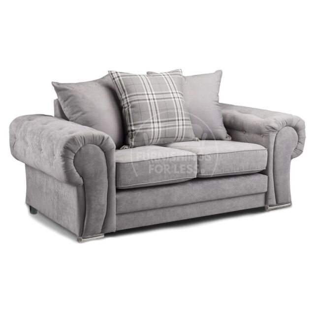 Furnishings For Less UK Milan Fabric 2 Seater Sofa Grey Fabric Scatter Back Chesterfield Style - image 1
