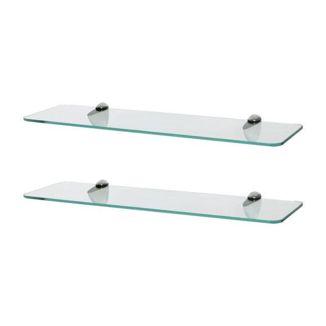 Harbour Housewares 2x Rounded Floating Glass Shelves - 50cm Bathroom Storage Display Unit in Silver - image 1