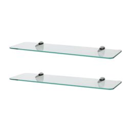 Harbour Housewares 2x Rounded Floating Glass Shelves - 50cm Bathroom Storage Display Unit in Silver - thumbnail 1