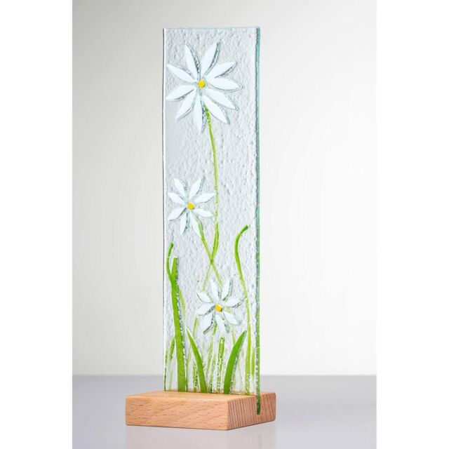 Sienna Glass Standing Decorative Flower Plaque White - image 1