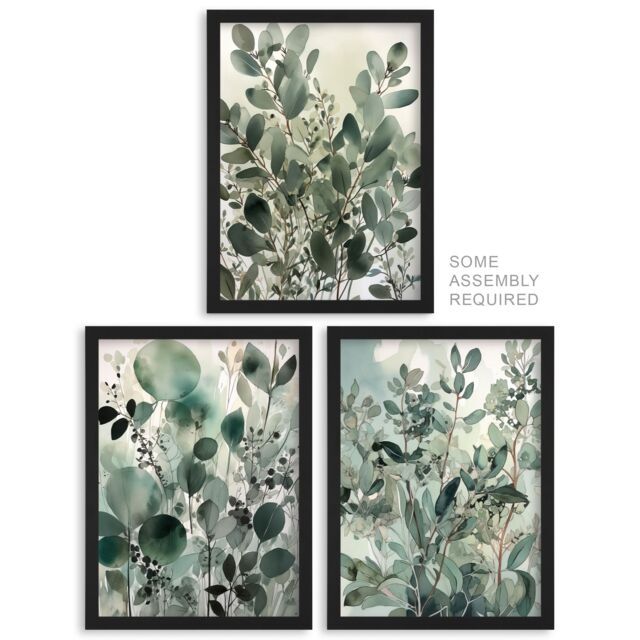 Artery8 A4 Wall Art & Frame Set of 3 Botanical Plants Sage Eucalyptus Leaves in Pale Green - image 1