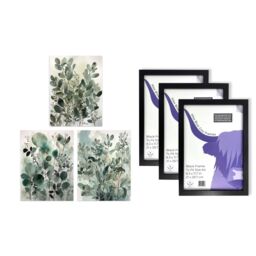 Artery8 A4 Wall Art & Frame Set of 3 Botanical Plants Sage Eucalyptus Leaves in Pale Green - thumbnail 5