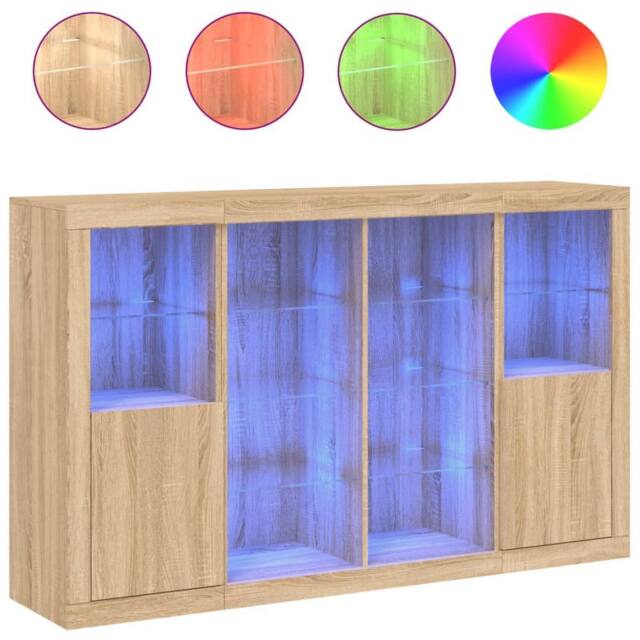 Berkfield Home Sideboards with LED Lights 3 pcs Sonoma Oak Engineered Wood in Light Tan - image 1