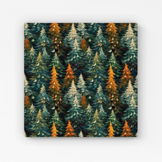 Warren Reed - Designer Impasto Style Christmas Trees Canvas in Green - Size: w10 inch x h10 inch - image 1