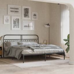 Berkfield Home Metal Bed Frame without Mattress with Headboard Black 183x213cm - Size: 183x213 cm - thumbnail 2
