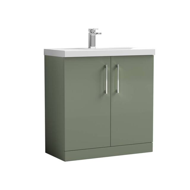 Balterley Contemporary Bathroom Floor Standing 2 Soft-Close Door Vanity Unit & Mid-Edge Basin, Satin Green, 800 mm in Green - image 1