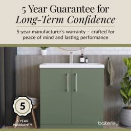 Balterley Contemporary Bathroom Floor Standing 2 Soft-Close Door Vanity Unit & Mid-Edge Basin, Satin Green, 800 mm in Green - thumbnail 6