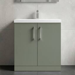 Balterley Contemporary Bathroom Floor Standing 2 Soft-Close Door Vanity Unit & Mid-Edge Basin, Satin Green, 800 mm in Green - thumbnail 9
