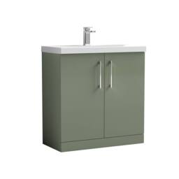 Balterley Contemporary Bathroom Floor Standing 2 Soft-Close Door Vanity Unit & Mid-Edge Basin, Satin Green, 800 mm in Green - thumbnail 1