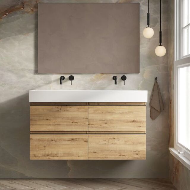 Banyetti Vatilla 1200mm Wall Hung Vanity Unit with Veneto No Tap Hole Basin - Ostippo Oak in Light Oak - image 1