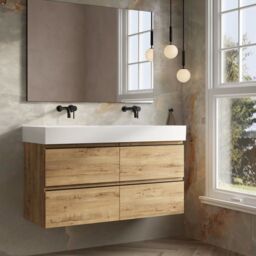 Banyetti Vatilla 1200mm Wall Hung Vanity Unit with Veneto No Tap Hole Basin - Ostippo Oak in Light Oak - thumbnail 2