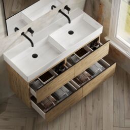 Banyetti Vatilla 1200mm Wall Hung Vanity Unit with Veneto No Tap Hole Basin - Ostippo Oak in Light Oak - thumbnail 4