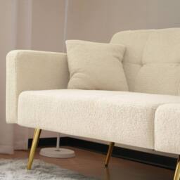 BTM Sofa bed with adjustable backrest cushions & side storage pockets in Beige - thumbnail 7