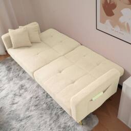 BTM Sofa bed with adjustable backrest cushions & side storage pockets in Beige - thumbnail 5