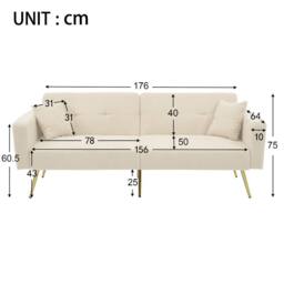 BTM Sofa bed with adjustable backrest cushions & side storage pockets in Beige - thumbnail 3