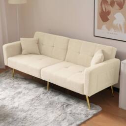 BTM Sofa bed with adjustable backrest cushions & side storage pockets in Beige - thumbnail 1