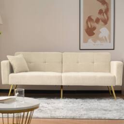 BTM Sofa bed with adjustable backrest cushions & side storage pockets in Beige - thumbnail 2