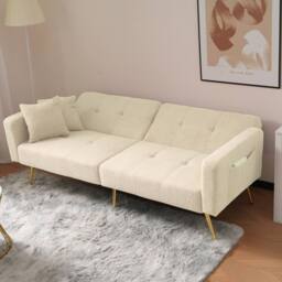 BTM Sofa bed with adjustable backrest cushions & side storage pockets in Beige - thumbnail 9