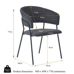SONARA Modern Set of 4 Dining Chair with Sleek One-Piece Metal Frame in Dark Grey - thumbnail 2