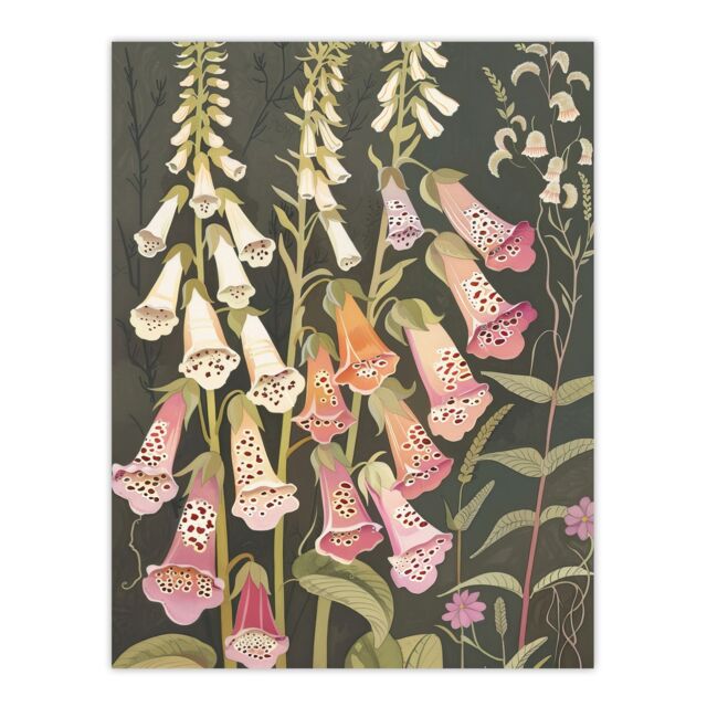 "Artery8 Foxglove Flowers Floral Spring Botanical Blooms Wall Art Print in Grey - Size: W24"" x H32""" - image 1