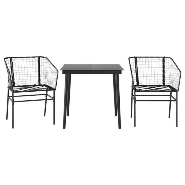 Berkfield Home 3 Piece Garden Dining Set Black Poly Rattan Glass - image 1