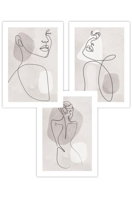 ARTZE Set of 3 Beige & Grey Female Line Art Prints 42(W) x 59cm(H) in Light Beige - image 1