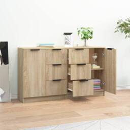 Berkfield Home Sideboards 2 pcs Sonoma Oak 60x30x70 cm Engineered Wood in Light Tan - Size: 60 x 30 x 70 cm - thumbnail 1